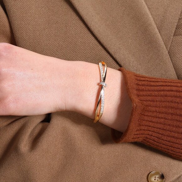 3/$35 Classic Cubic Zirconia CZ Gold Bangle Fashion Bracelet Diamond Jewelry - Picture 3 of 4